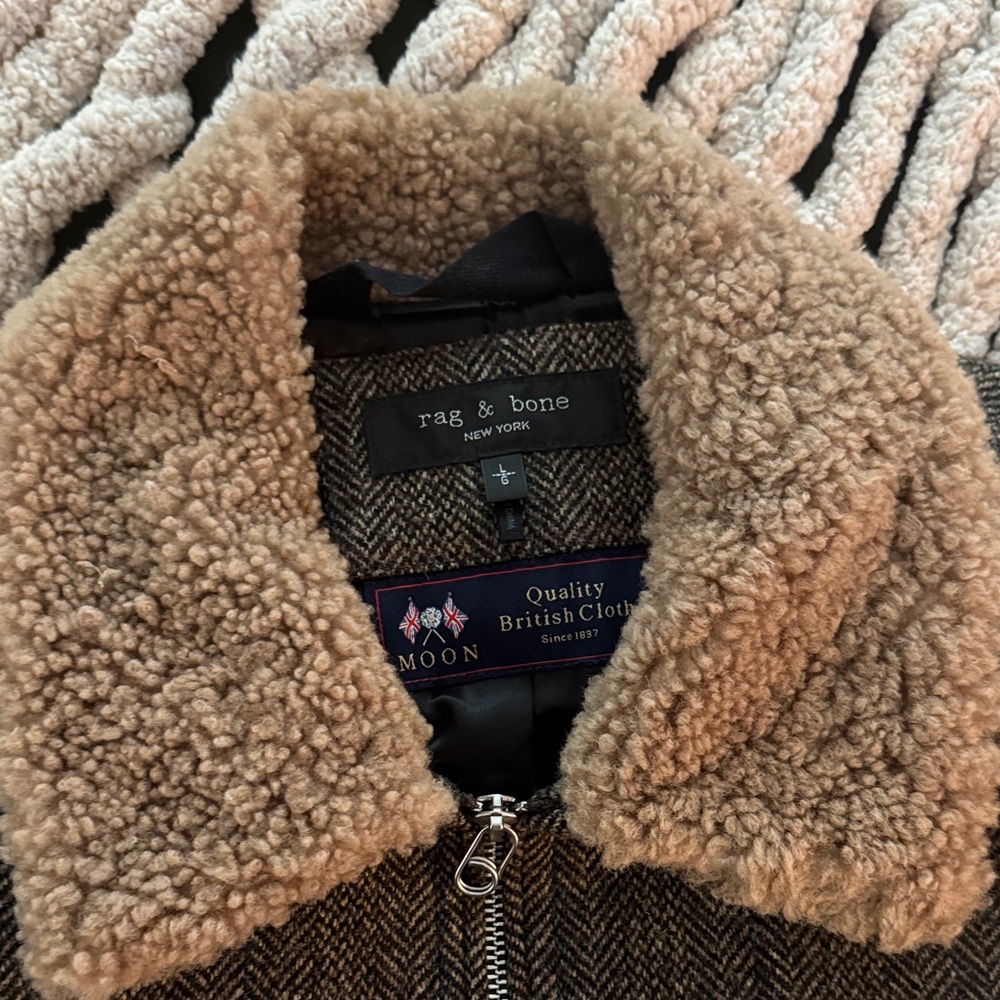 Pendleton Gray Herringbone Bomber Jacket with She… - image 3